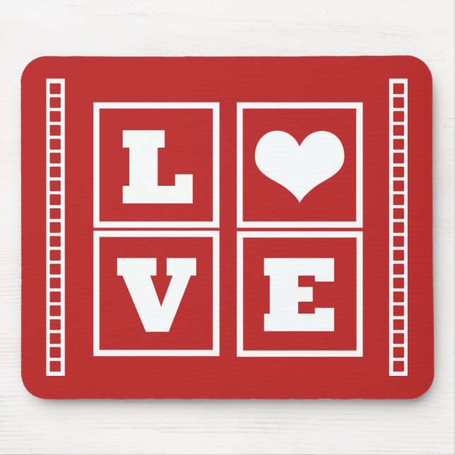 Love Blocks Mousepad, Dark Red Mouse Mat (Front)