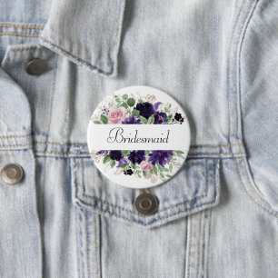 Love Bloom Chic Blush Navy Garland Bridal Party 7.5 Cm Round Badge