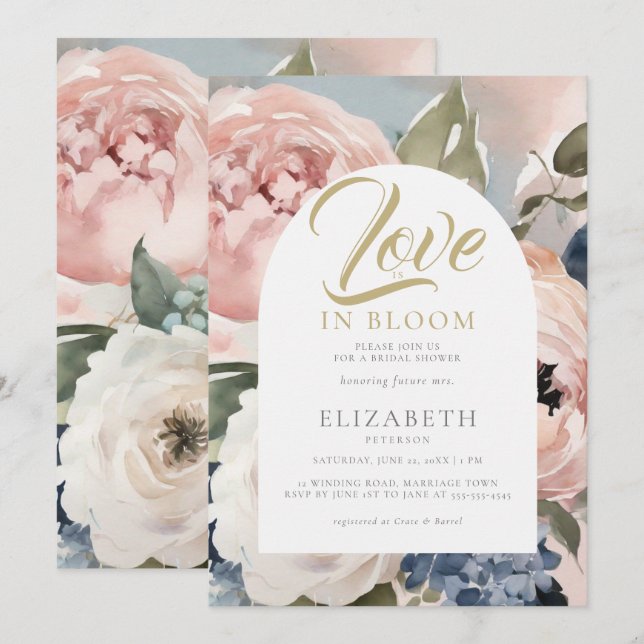  Love Bloom Peony Garden Boho Arch Bridal Shower Invitation (Front/Back)