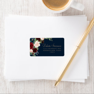 Love Bloom   Rustic Navy Blue Burgundy Red Address Label