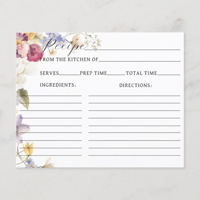 Love bloom Wildflower Rustic Bridal Shower Recipe (Front)