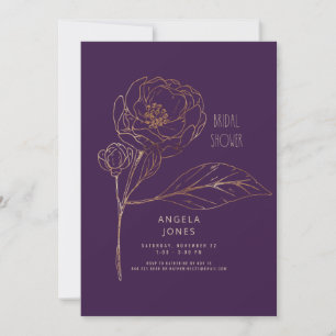 Love Blooming Plum Gold Floral Bridal Shower Invitation