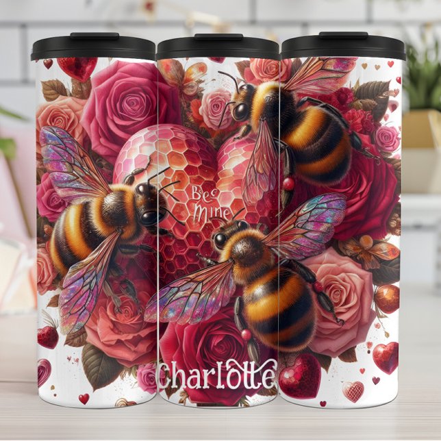 Love Blooms: Bees, Roses, Hearts Thermal Tumbler (Creator Uploaded)