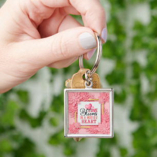 Love Blooms in a Mother Heart Elegant Pink Floral  Key Ring