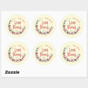 Love Blooms Personalised Bride Groom Wedding Date Classic Round Sticker