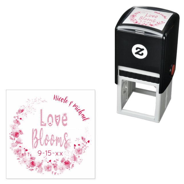 Love Blooms Personalised Bride Groom Wedding Date Self-inking Stamp (In Situ)