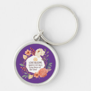 Love Blooms Quietly – Floral Quote Watercolour Key Ring