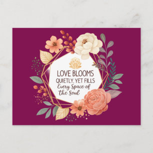 Love Blooms Quietly – Floral Quote Watercolour Postcard