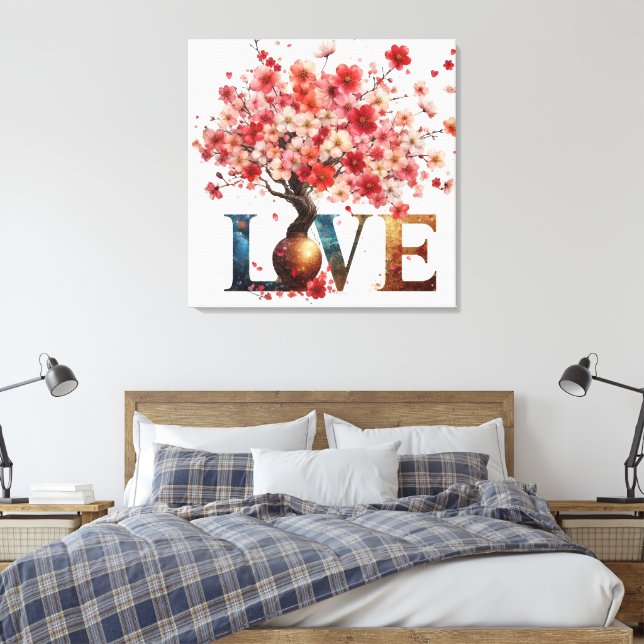 Love Blossoms: 8K Realistic Cherry Blossom Tree  Canvas Print (Insitu(Bedroom))