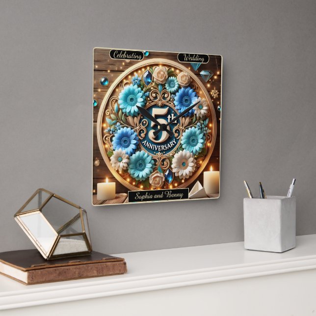 Love Blossoms: Elegant Fifth Anniversary Design Square Wall Clock (Office)