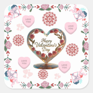 Love Blossoms Sticker: Romantic Valentine's Day Square Sticker