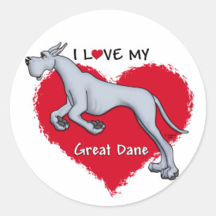 Love Blue Great Dane Classic Round Sticker