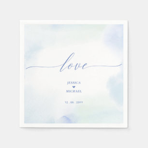 Love Blue Heart & Watercolor Wedding Napkin