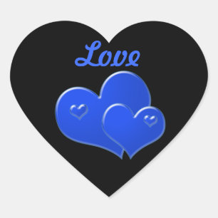 Love, Blue hearts on black background Heart Sticker