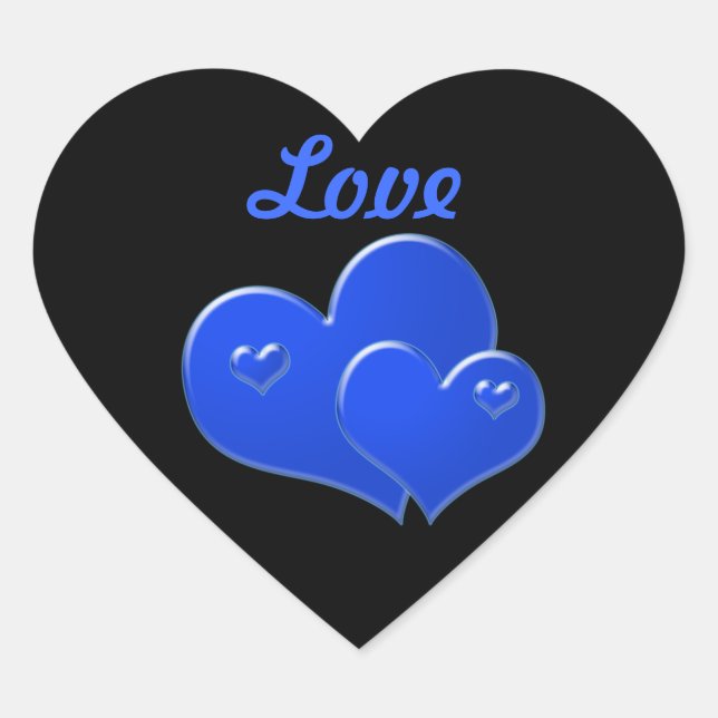 Love, Blue hearts on black background Heart Sticker (Front)
