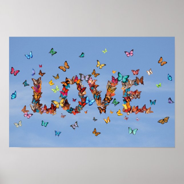 LOVE Blue Sky Butterflies | Inspirational Hope Art Poster (Front)