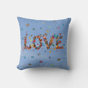 LOVE Blue Sky Butterflies Inspirational Hope Joy Cushion
