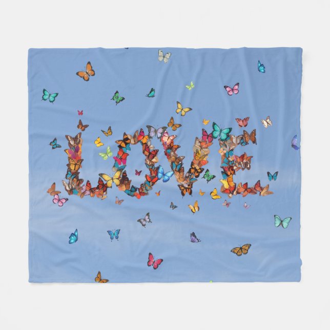 LOVE Blue Sky Butterflies | Inspirational Hope Joy Fleece Blanket (Front (Horizontal))