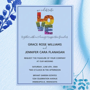 LOVE Blue Themed Same-Sex Wedding Collection Invitation