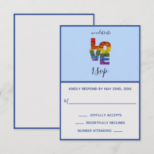 LOVE Blue Themed Same-Sex Wedding RSVP Card