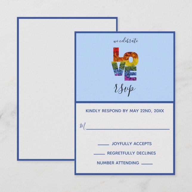 LOVE Blue Themed Same-Sex Wedding RSVP Card (Front/Back)