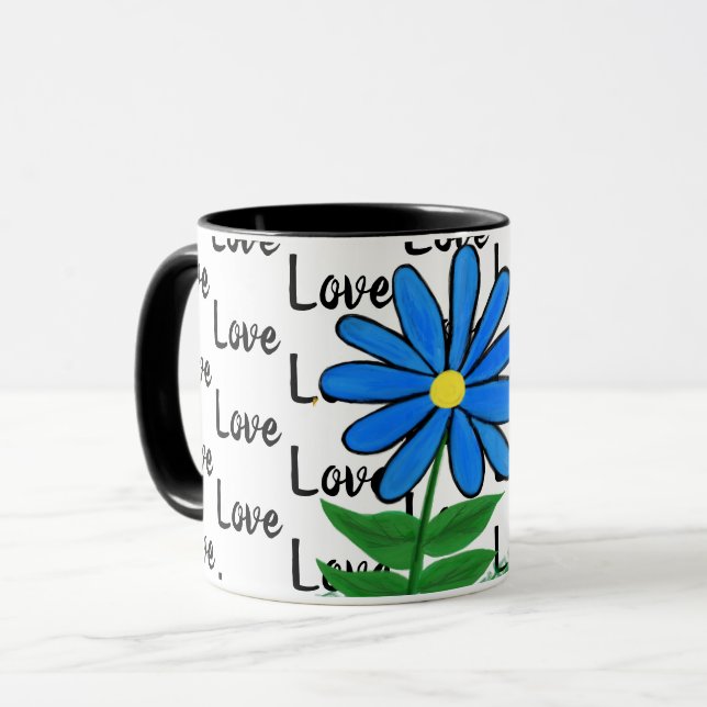 Love Blue Yellow Daisy Mug (Front Left)