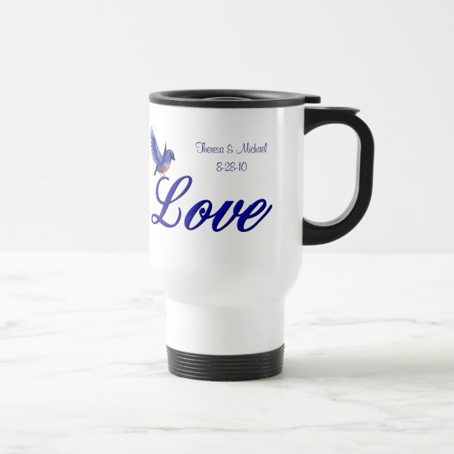 Love Bluebird Personalised Wedding Travel Mug (Right)