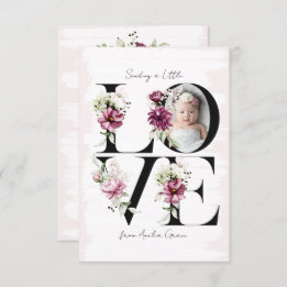 LOVE Blush Floral Baby Girl's Birthday Guest Thank You Card