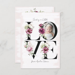 LOVE Blush Floral Baby Girl's Birthday Guest Thank You Card