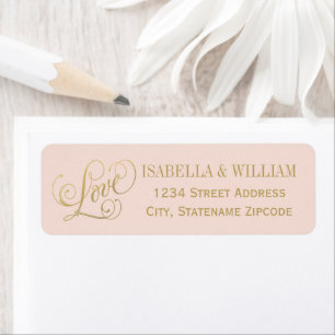 Love Blush Gold Calligraphy Wedding Return Address