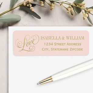 Love Blush Gold Calligraphy Wedding Return Address