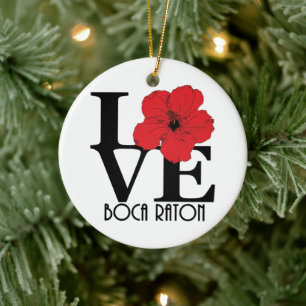 LOVE Boca Raton Red Hibiscus  Ceramic Tree Decoration