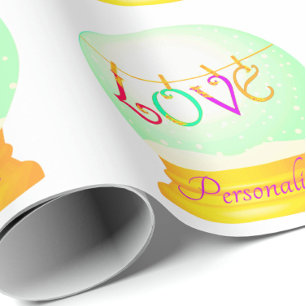Love boho colourful snow globe wrapping paper