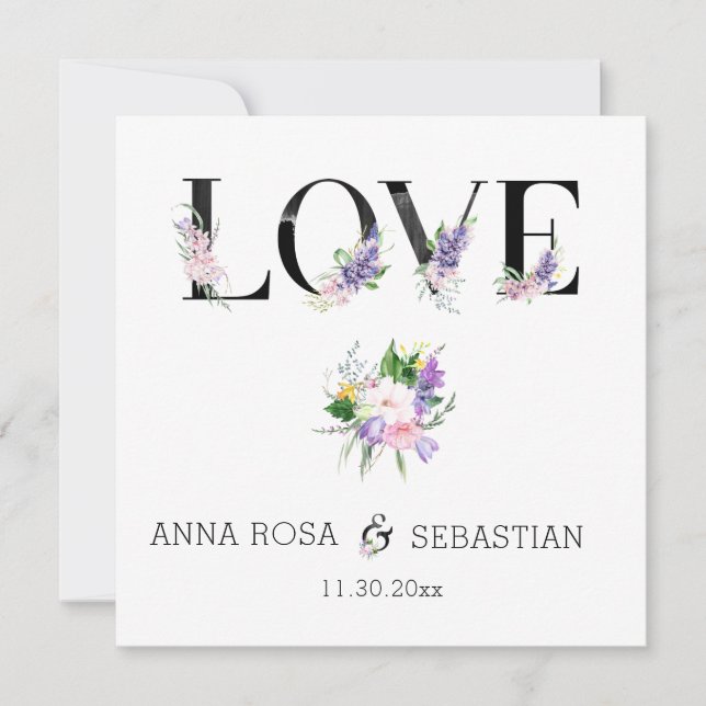 *~* LOVE Boho Flowers AR15 QR RSVP Wedding Invitation (Front)