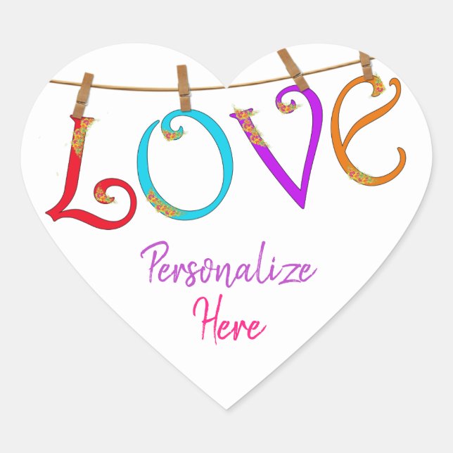 Love boho romantic whimsical colourful  heart sticker (Front)