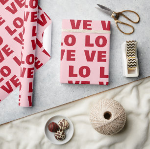 Love Bold Typography Pink & Red Gift Wrapping Paper