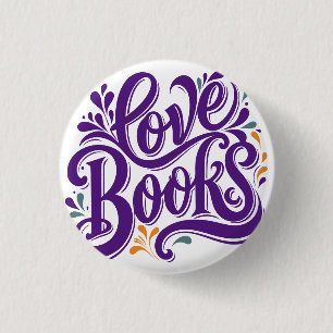 Love Books Calligraphy Heart Design 3 Cm Round Badge