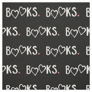 Love Books Pink Hearts Fabric