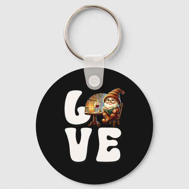 Love Books Teacher Gnome Graphic For Women And Win Key Ring (Front)