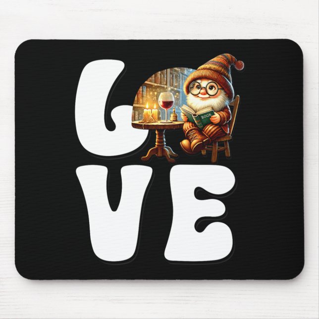 Love Books Teacher Gnome Graphic For Women And Win Mouse Mat (Front)