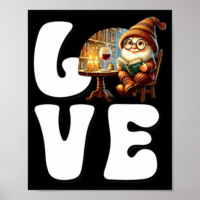 Love Books Teacher Gnome Graphic For Women And Win Poster (Front)