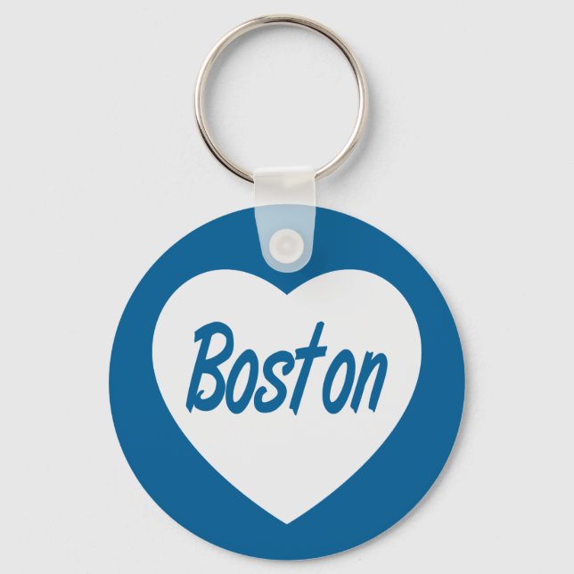 Love Boston MA  White Heart Travel Keychain (Front)