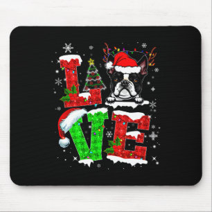 Love Boston Terrier Santa Hat Christmas Pet Dog Lo Mouse Mat