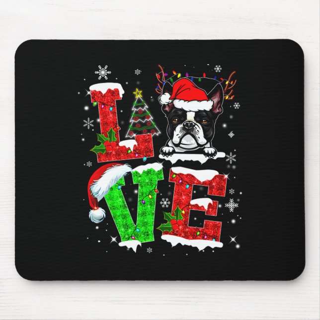 Love Boston Terrier Santa Hat Christmas Pet Dog Lo Mouse Mat (Front)