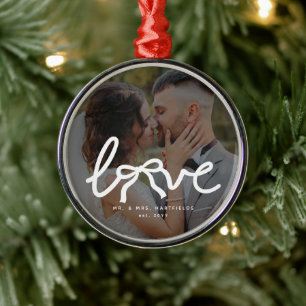 Love Bow Mr and Mrs Custom Couples Wedding Photo Metal Tree Decoration