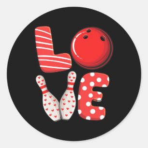 Love Bowling Byll And Pins Group Matching Valentin Classic Round Sticker