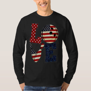 Love Bowling Player American Flag T-Shirt