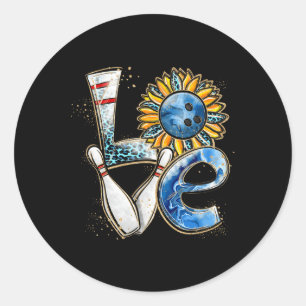 Love Bowling Retro Leopard Sunflower Valentine's D Classic Round Sticker