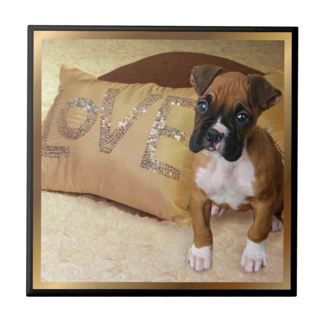 Love boxer dog Ceramic Tile (Front)