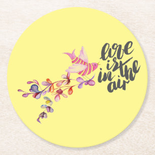 Love Branch Bird Round Paper Coaster